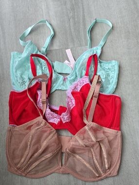 Victoria's Secret Lace & Mesh Bras in Mint, Red, and Nude
